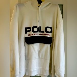 Polo Ralph Lauren Hoodie,white with pocket at front ,stain inside . Sold as is .